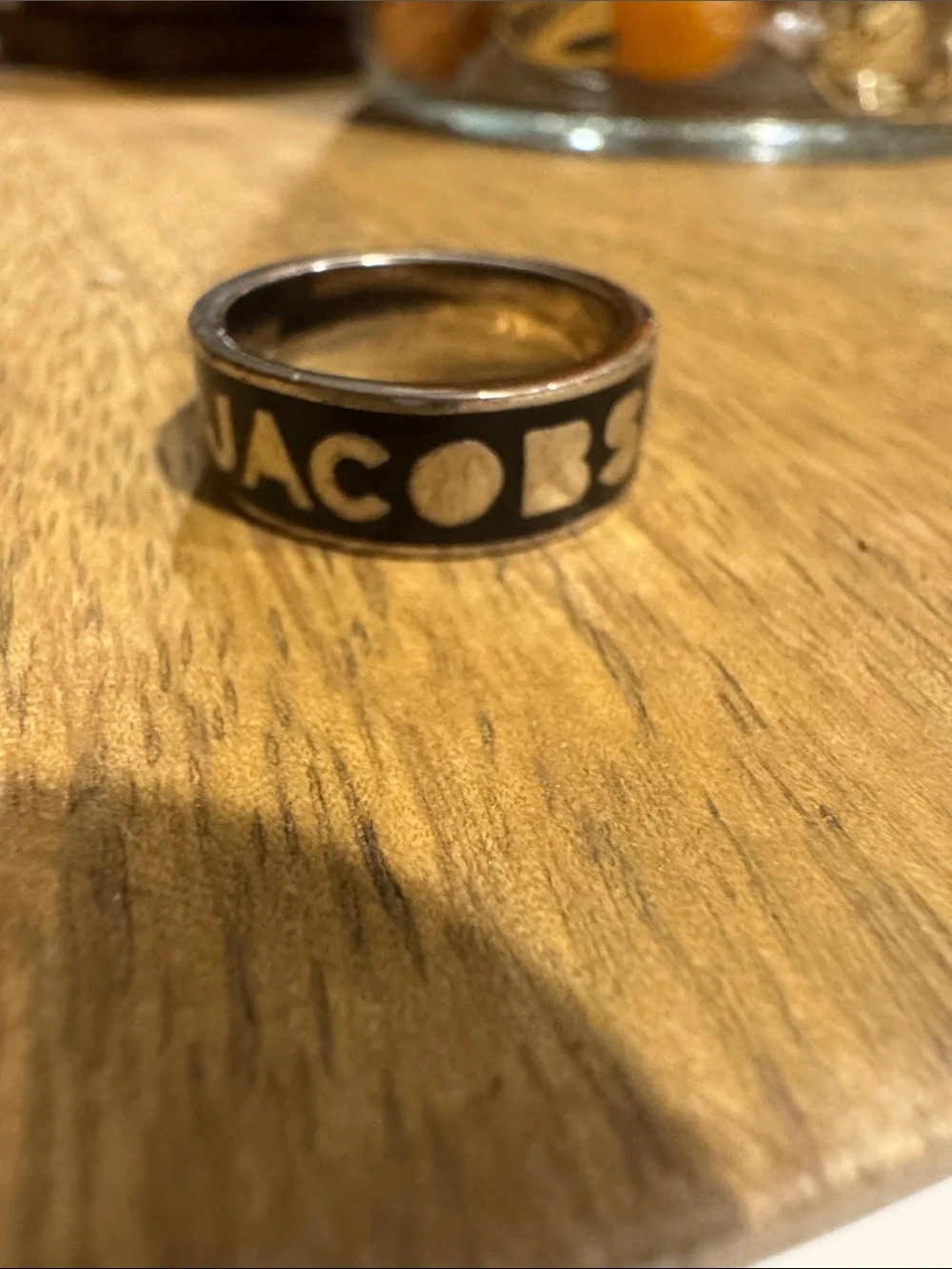 Marc Jacobs Black and Gold-Tone Logo Band Ring